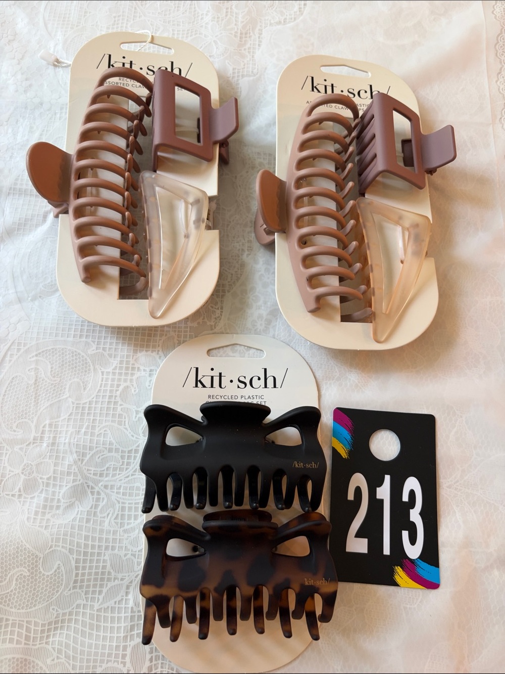 213,Kitsch Assorted Hair Claw Set - Black, Tortoise, Mauve, Beige - Picture 2 of 8